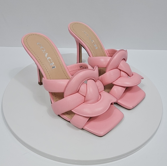 Gently Used COACH Kellie Soft Signature Dress Sandals Pink Leather 5 Stiletto - Picture 1 of 16